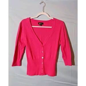 AB Studio Womens Pink Long Sleeve Button Down V-Neck Sweater Size Medium